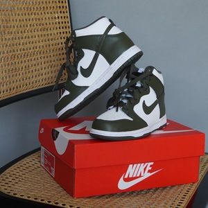 Khaki high top dunks. New in box. Size 13.5c